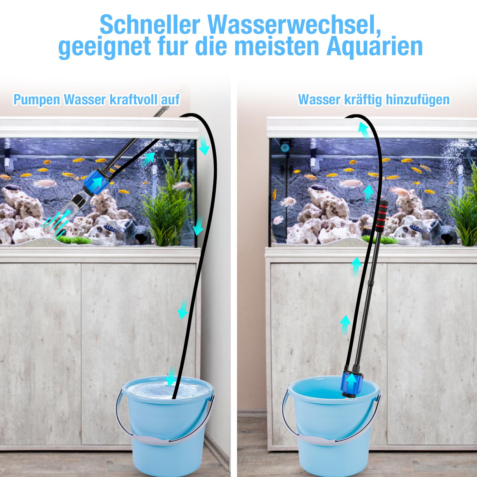 6 in 1 Pulizia Acquario Multifunzionale, Sifone Acquario, Pulizia Acquario, Elettrico Sifone Acquario per Ghiaia con Filtro in Spugna, per Cambio Acqua E Lavaggio Sabbia, Accessori Acquario