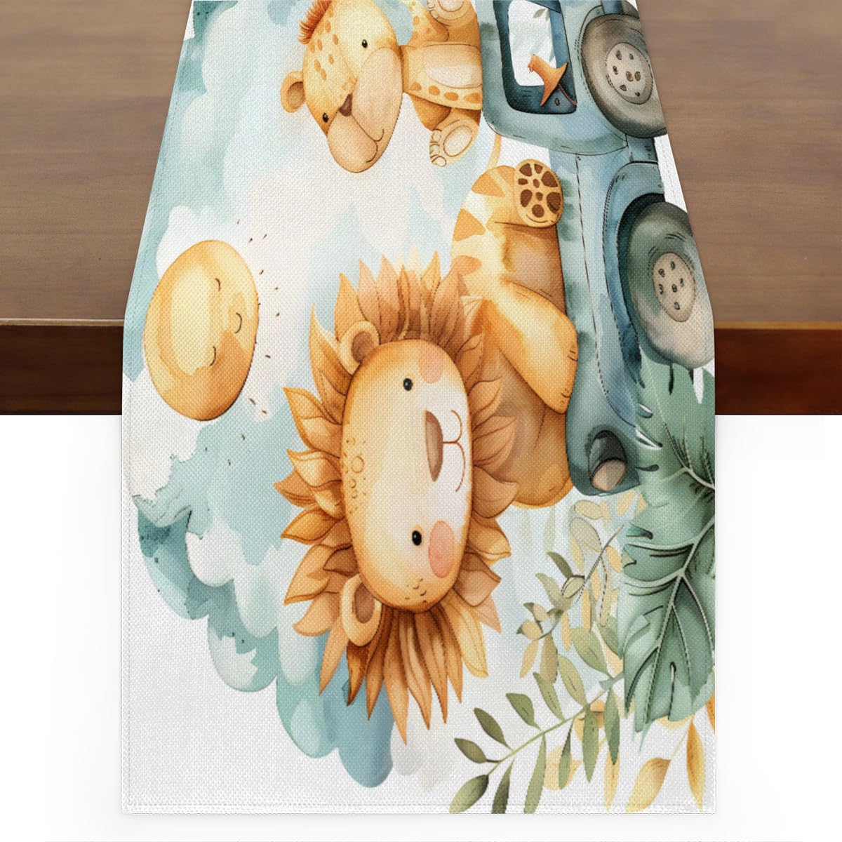 Chemin de table lion et girafes pour créer une ambiance chaleureuse et magique à la maison
