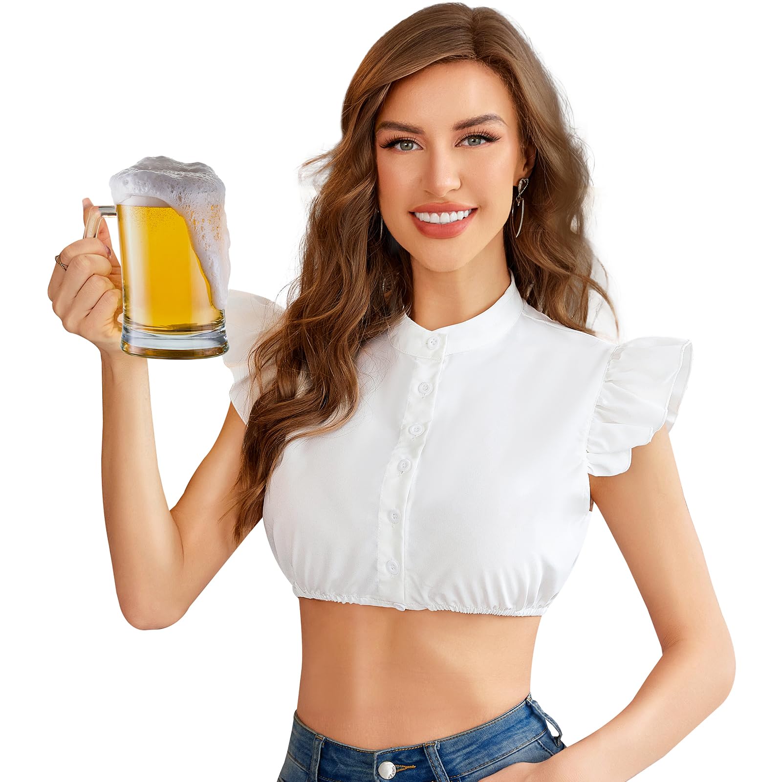 Funspread Dirndlbluse Damen Dirndl Blusen - Dirndlbluse Weiß Bluse Dirndl Kurzarm für Oktoberfest Trachtenblusen