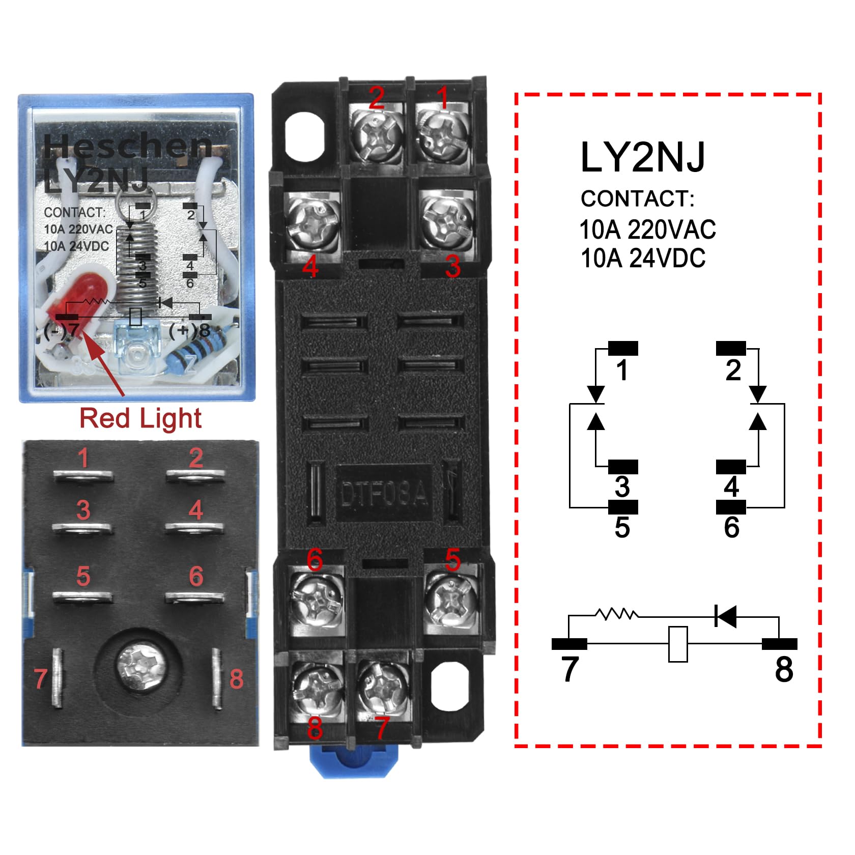 Relè Di Potenza Aideepen LY2NJ - AC 220V, 10A, DPDT, Con LED, 4 Pezzi - Foto 6