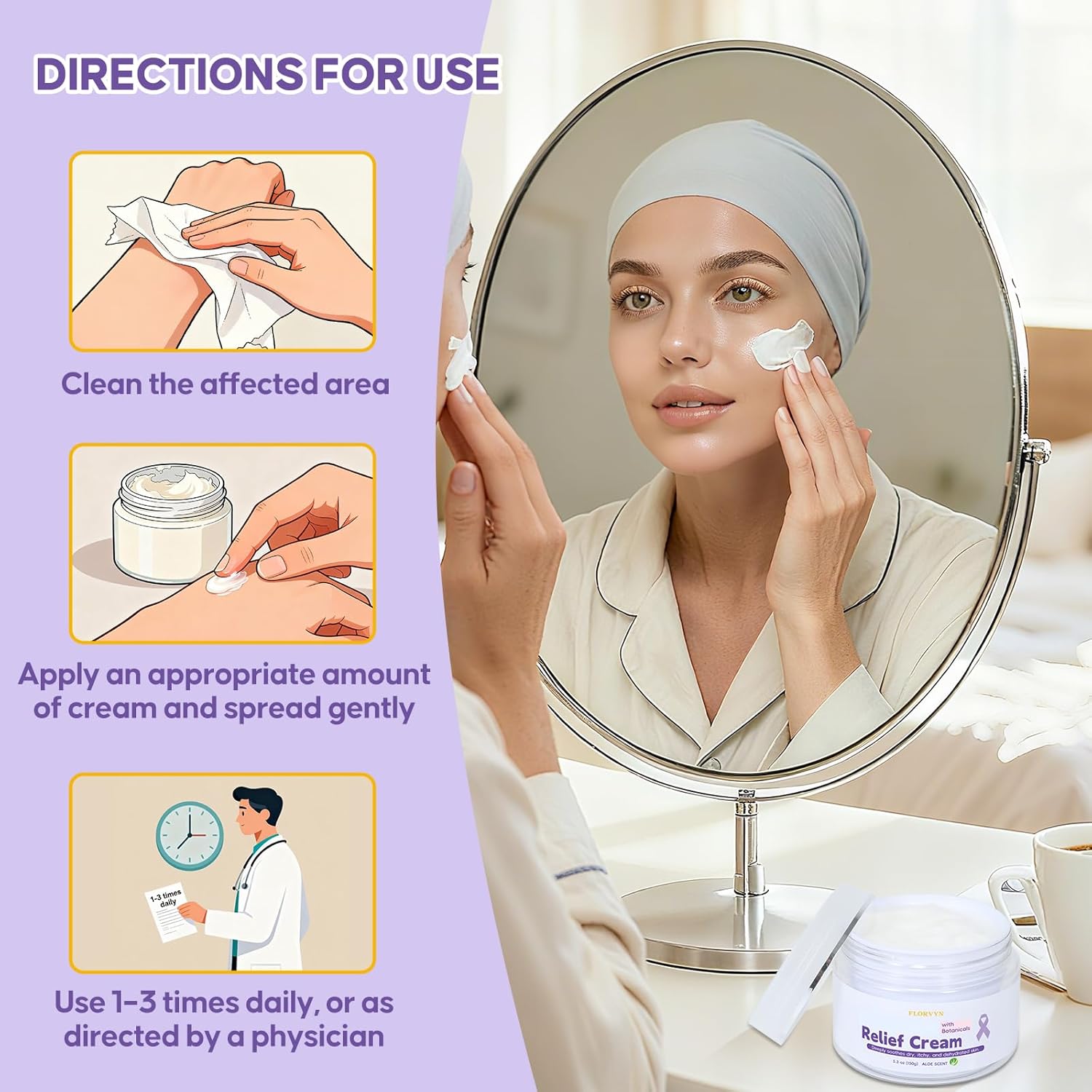 Radiation Burn Relief Cream, Soothing Moisture Cream for Sensitive Patients, Dry & Irritated Skin, Nourishing Hydration, Gentle Daily Skincare Cream for Calming Redness & Discomfort, Aloe Vera Scent