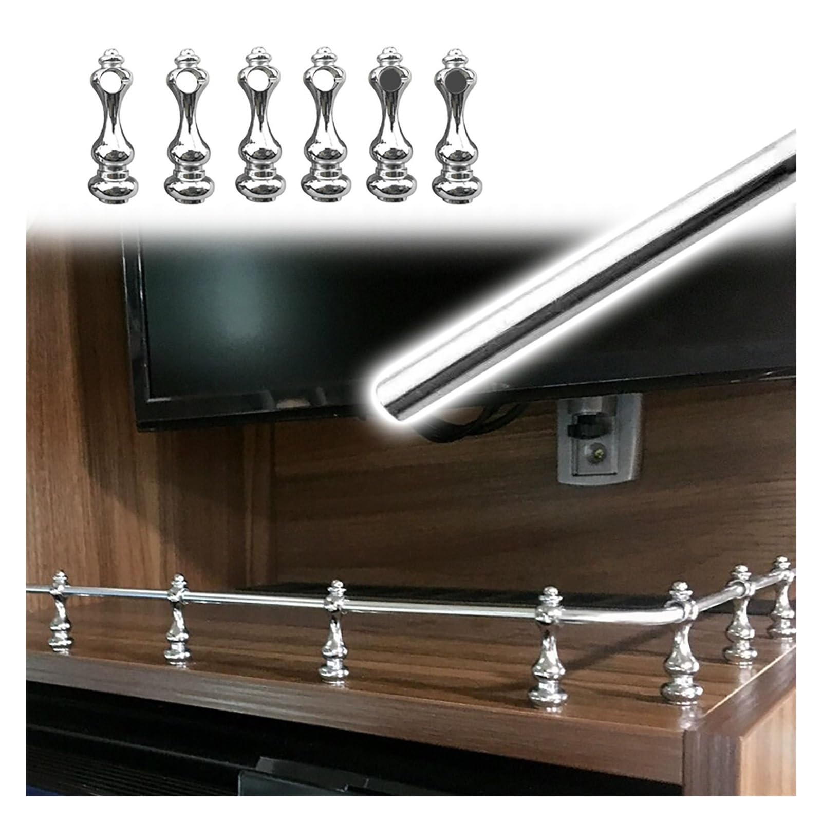 JYHHCYS Shelf Guard Rail Decorative Flexible, Silver Shelf Plate Rail with Spindles For Kitchen Cabinet Shelves, Customizable Tipping Rail Bar for Shelves Furniture(95cm/37.4in)