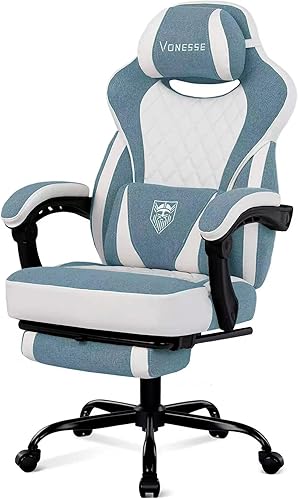 Silla de juego Vonesse, silla de computadora de tela con colchón de muelles de bolsillo, silla de oficina con reposapiés y soporte lumbar de masaje,