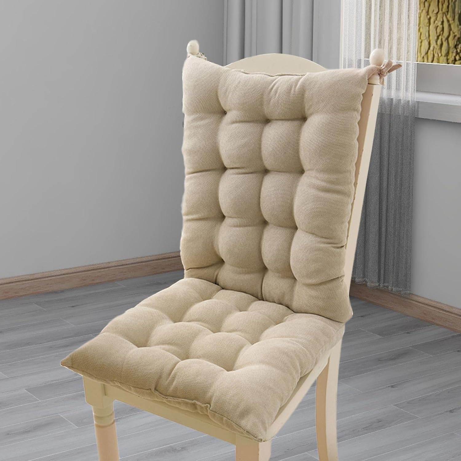 Cojines Acolchados para Sillas de Cocina 40x40x55cm Pack de 1/2/4 Cómodos con Cintas Ideal para Comedor Oficina Jardín Terraza Interior y Exterior.