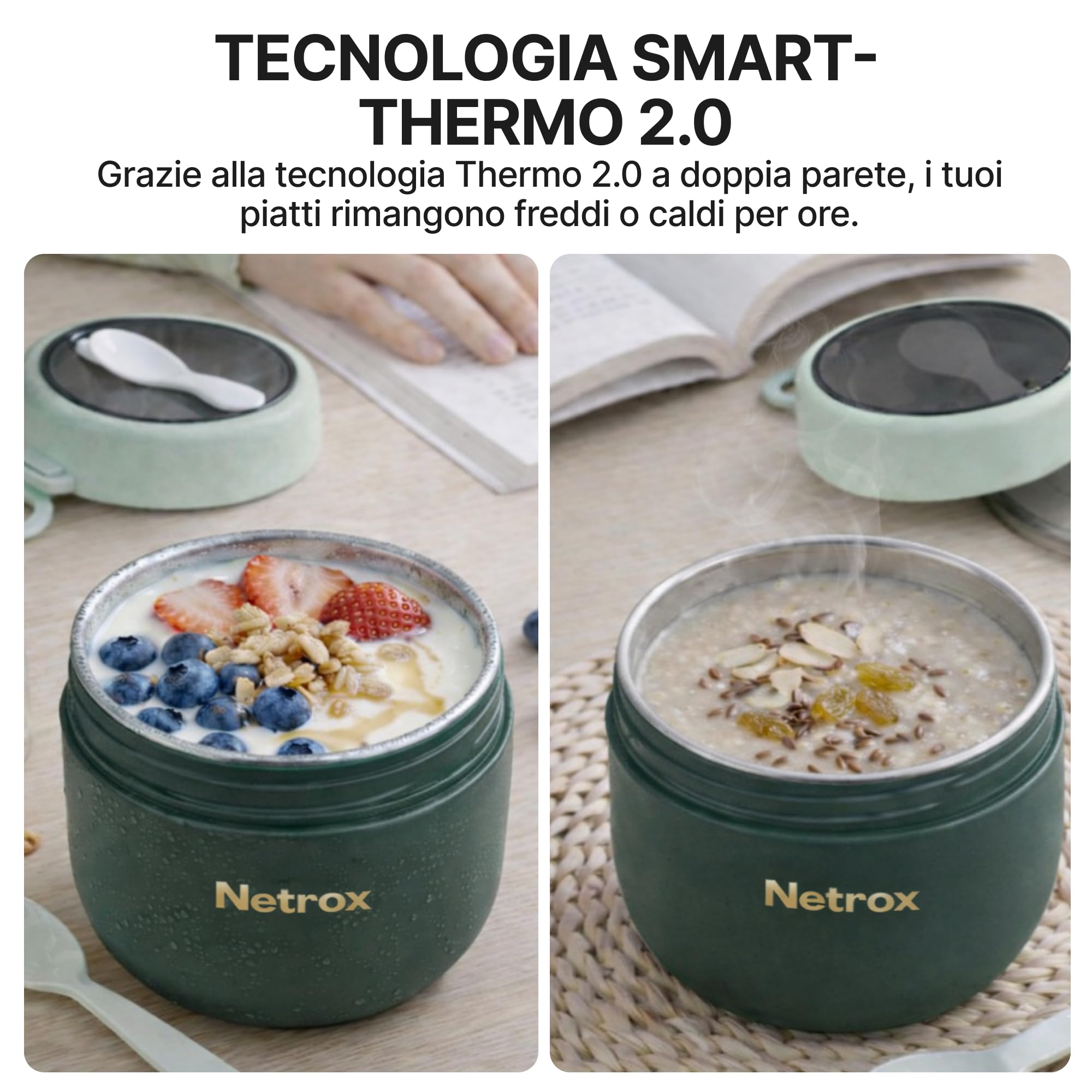 Tazza Muesli To Go 600 ml – Contenitore Ermetico Isotermico Inox per Cereali, Yogurt, Porridge, Zuppe