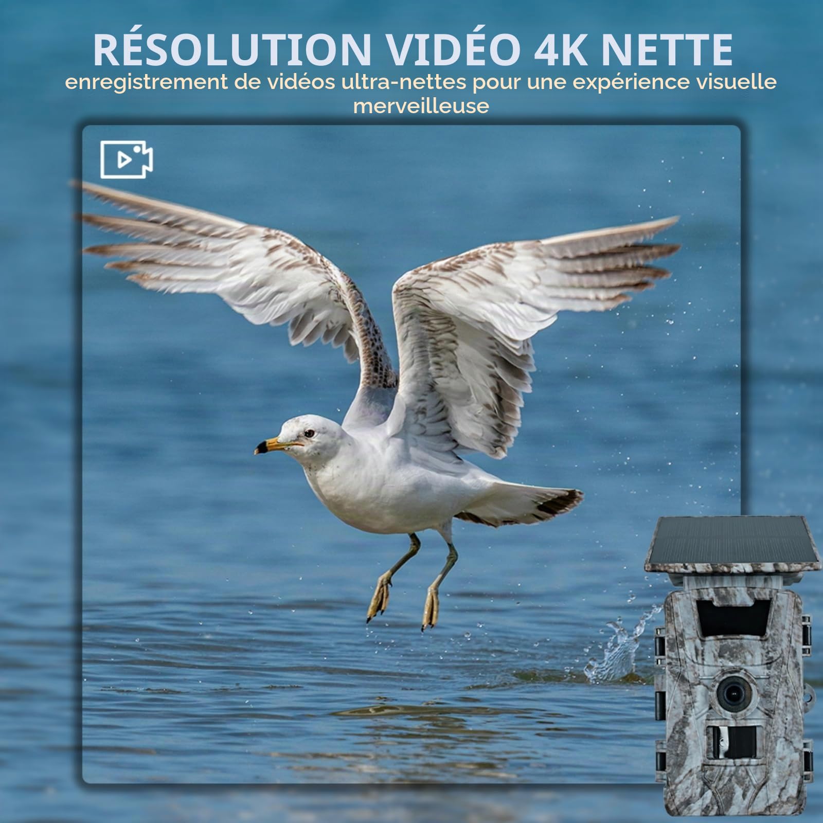 EMEBAY Caméra de Chasse Solaire avec Carte SD 64Go, 4K 60MP WiFi Camera