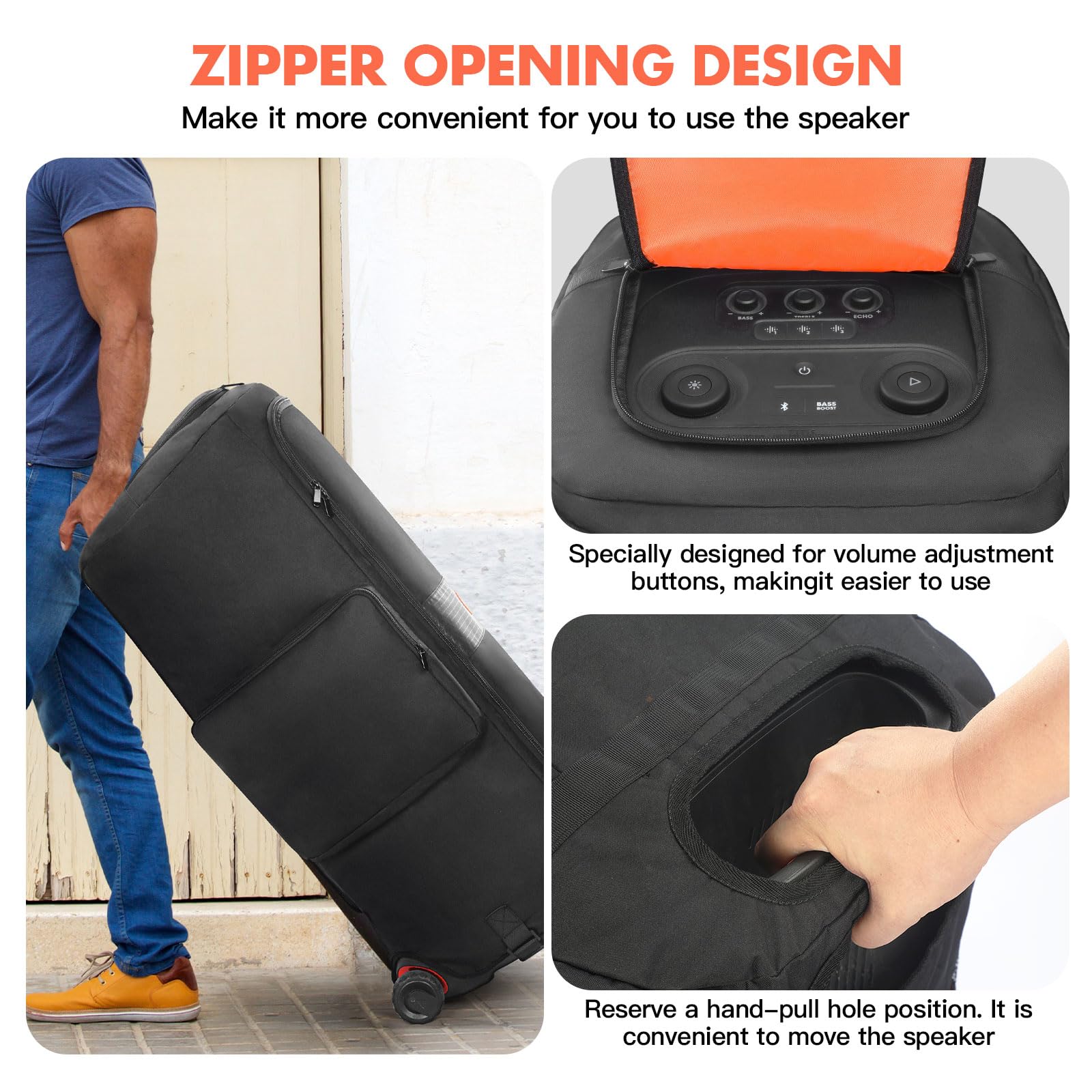 LEFOR·Z Speaker Case Compatible with JBL PartyBox 710,Portable Speaker Dust Cover Storage Bag Fits for JBL PartyBox 710 for Outdoor Travel,Black Orange,Cover Only - Image 3