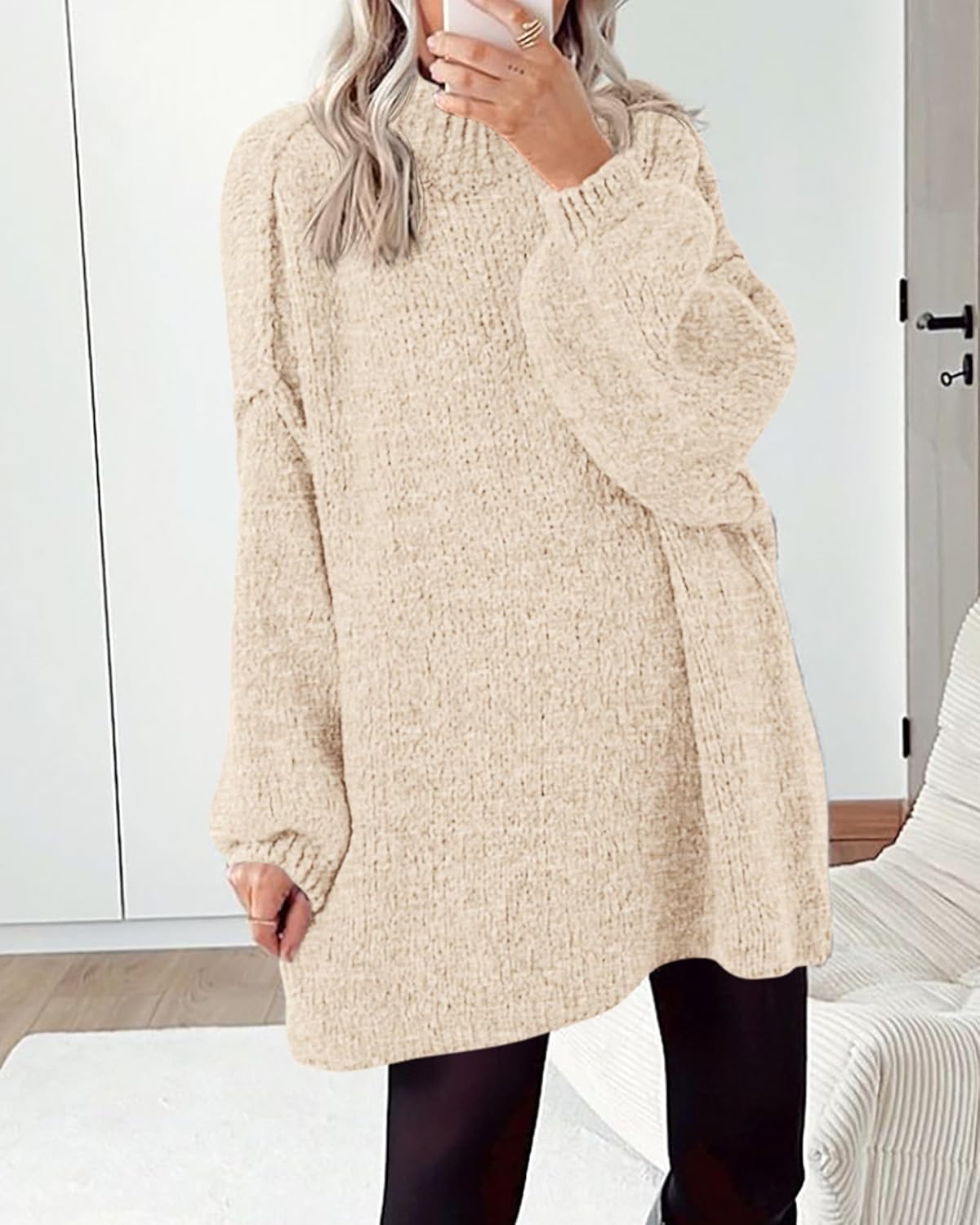 BTFBM Sweaters for Women Fall 2026 Long Sleeve Mock Neck Cable Knit Oversized Sweater Pullover Tops Thick Winter Clothes - Image 2