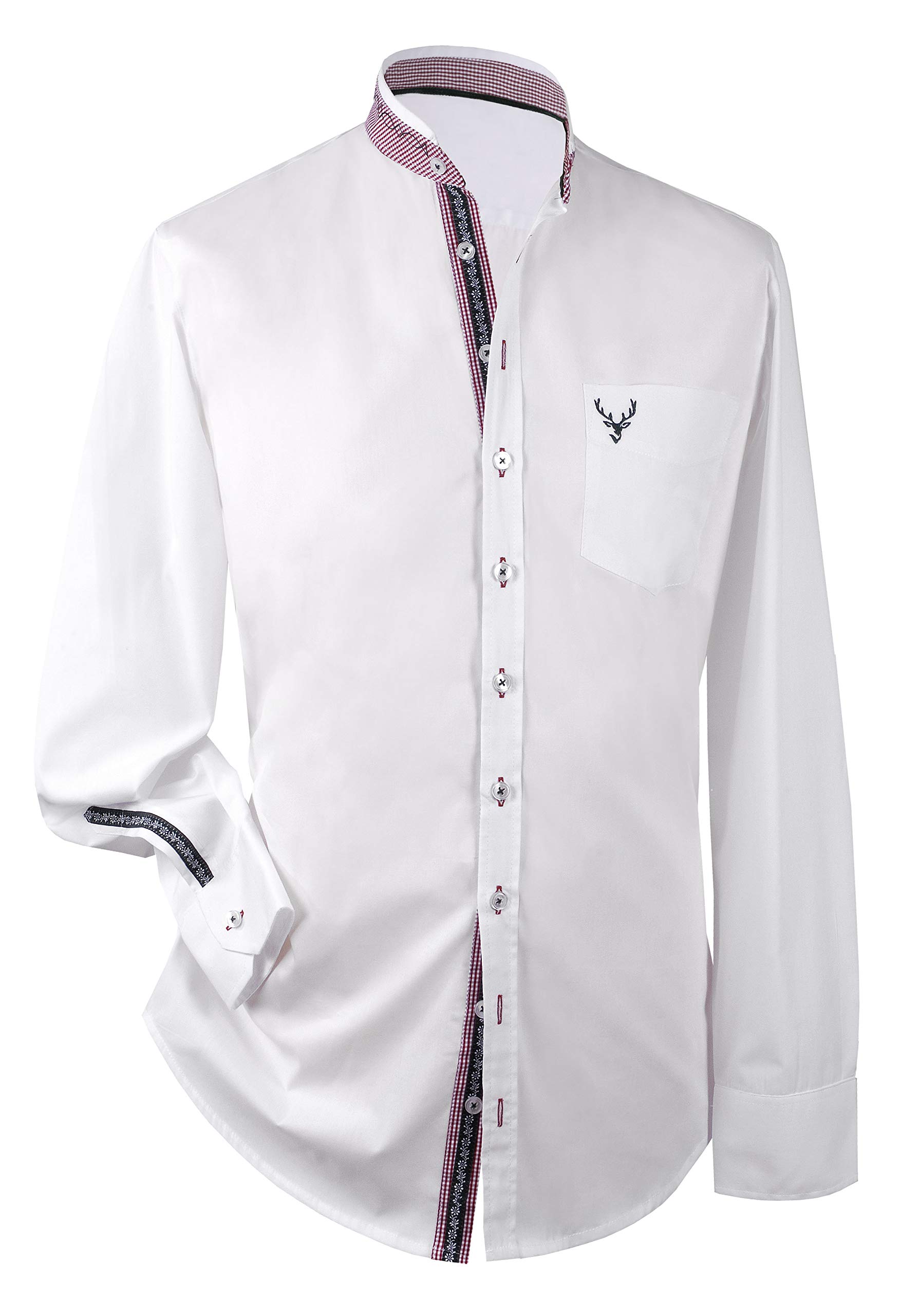 Herren Hemd Trachtenhemd Langarm Kurzarm Stehkragen Hemd Trachten Männer Oktoberfest Weiß Slim Fit