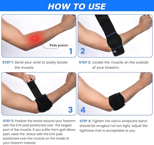 Miniatura 5 de ABYON Paquete de 2 coderas para tendinitis y codo de tenista, coderas de tenis para hombres y mujeres, correa de alivio del dolor en el antebrazo,