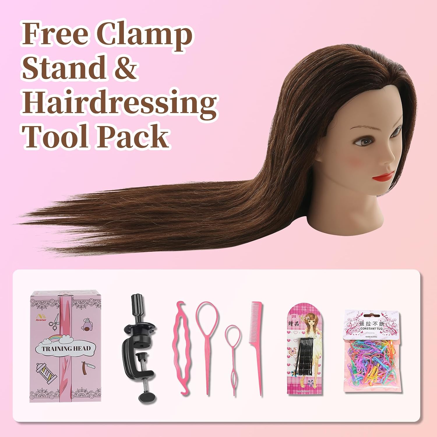 Mannequin Head 60% Human Hair 26 Inch Mannequin Head Real Hair Braiding Cosmetology Manikin Head Doll Head for Hair Styling Training with Table Clamp,Practice Set