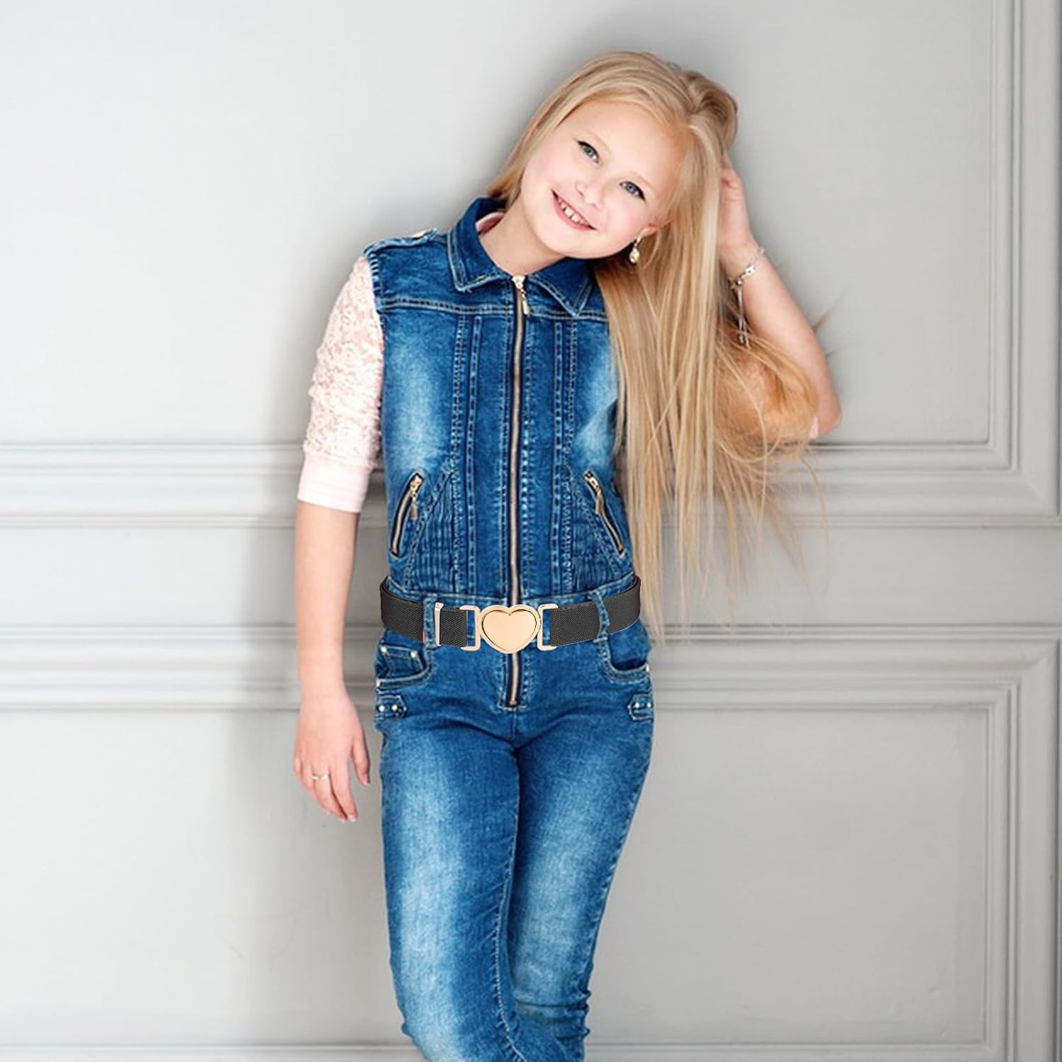 TIESOME 2 Pcs Elastic Belts for Toddler Kids Adjustable Girls Teens Stretch Belts with Heart Buckle for Pants Jeans Dress - Image 5