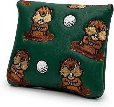 Barudan Golf Groundhog Golf Putter Head Cover Headcover Magnetic - Square Mallet Putter Headcover - Synthetic Leather Golf Headcover fits for Most Putters Gifts for Men