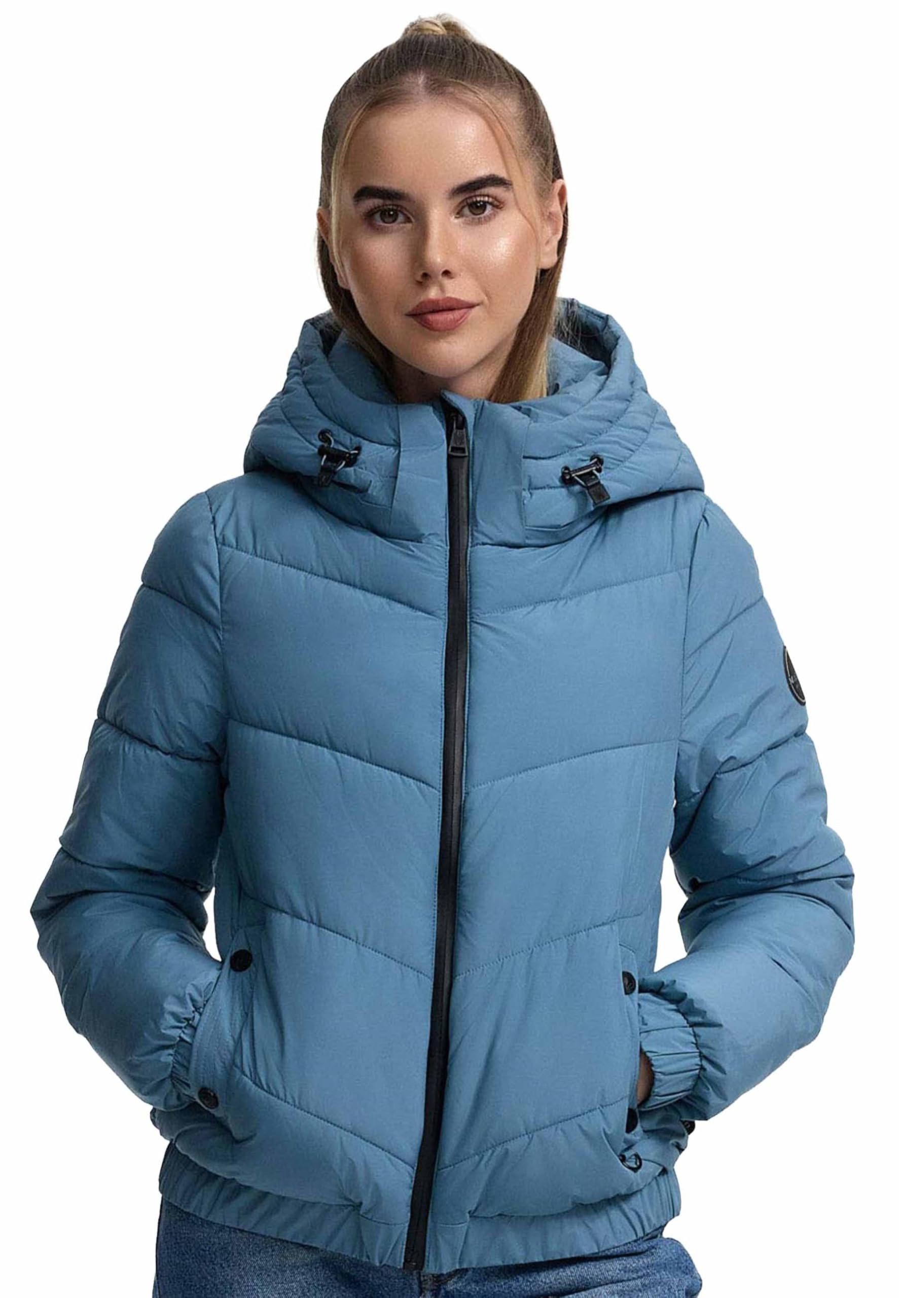 Marikoo Damen Winterjacke (XS-XXL) - Abnehmbare Kapuze, hoher Kragen, 4 Taschen, leichte Steppjacke, Warme Jacke Frauen - N002