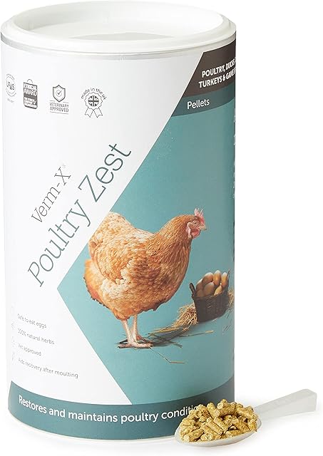 Verm-X Poultry Zest for Recovery After Moulting. Restores and Maintains Condition for Chickens, Ducks, Geese and Turkeys. Vet approved. UFAS assured. Safe to Eat Egg Whilst Feeding.,500 g (Pack of 1)