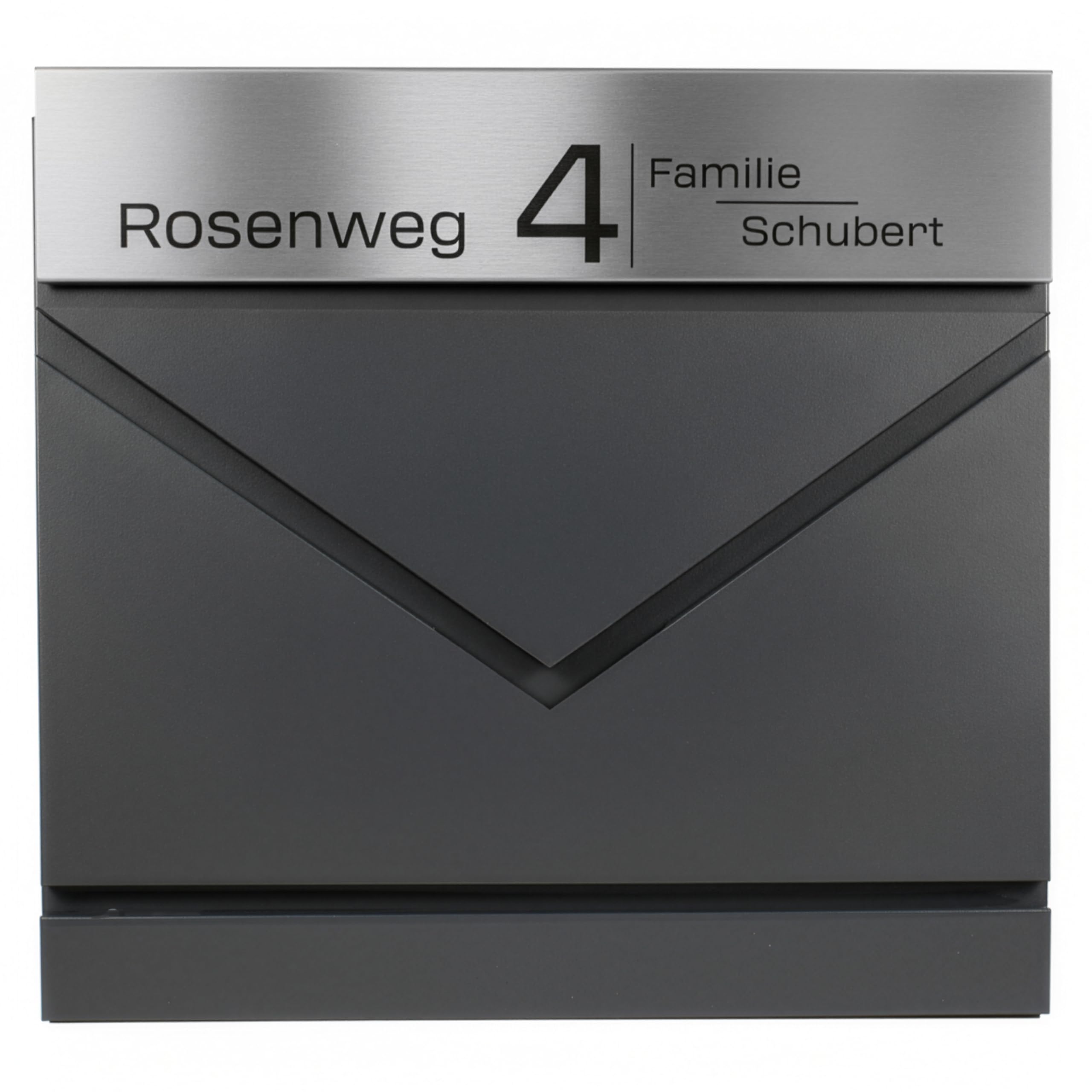 Grafner Premium Briefkasten personalisiert, RAL7016 mit Zeitungsfach und 2 Schlüssel, moderner Postkasten mit Name Straße Hausnummer, anthrazitgrau Wandbriefkasten graviert, mit Montagematerial