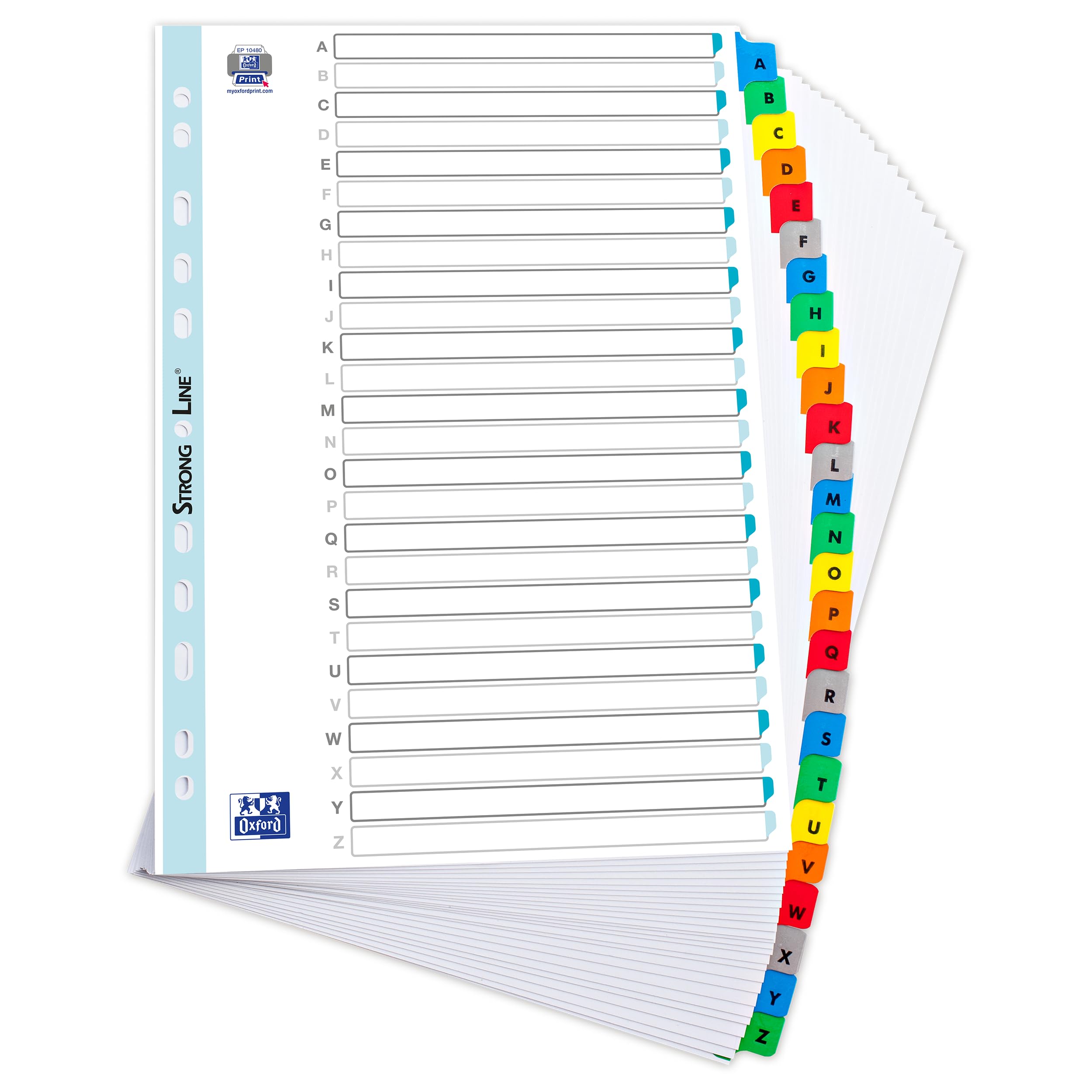 Oxford A4 A-Z Indices with Coloured Plastic Coated Tabs, Multi-Colour