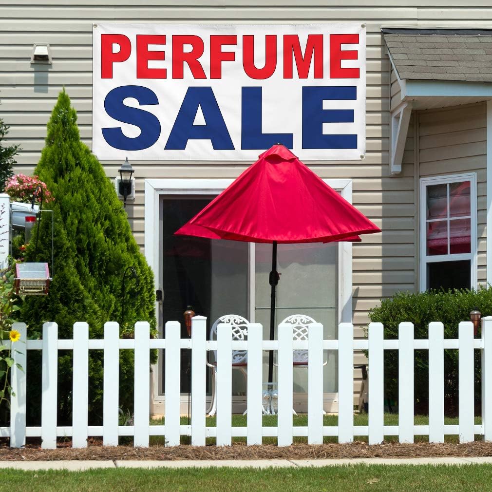 Vinyl Banner Multiple Sizes Perfume Sale Red Blue Business Outdoor Weatherproof Industrial Yard Signs 4 Grommets 24x36Inches