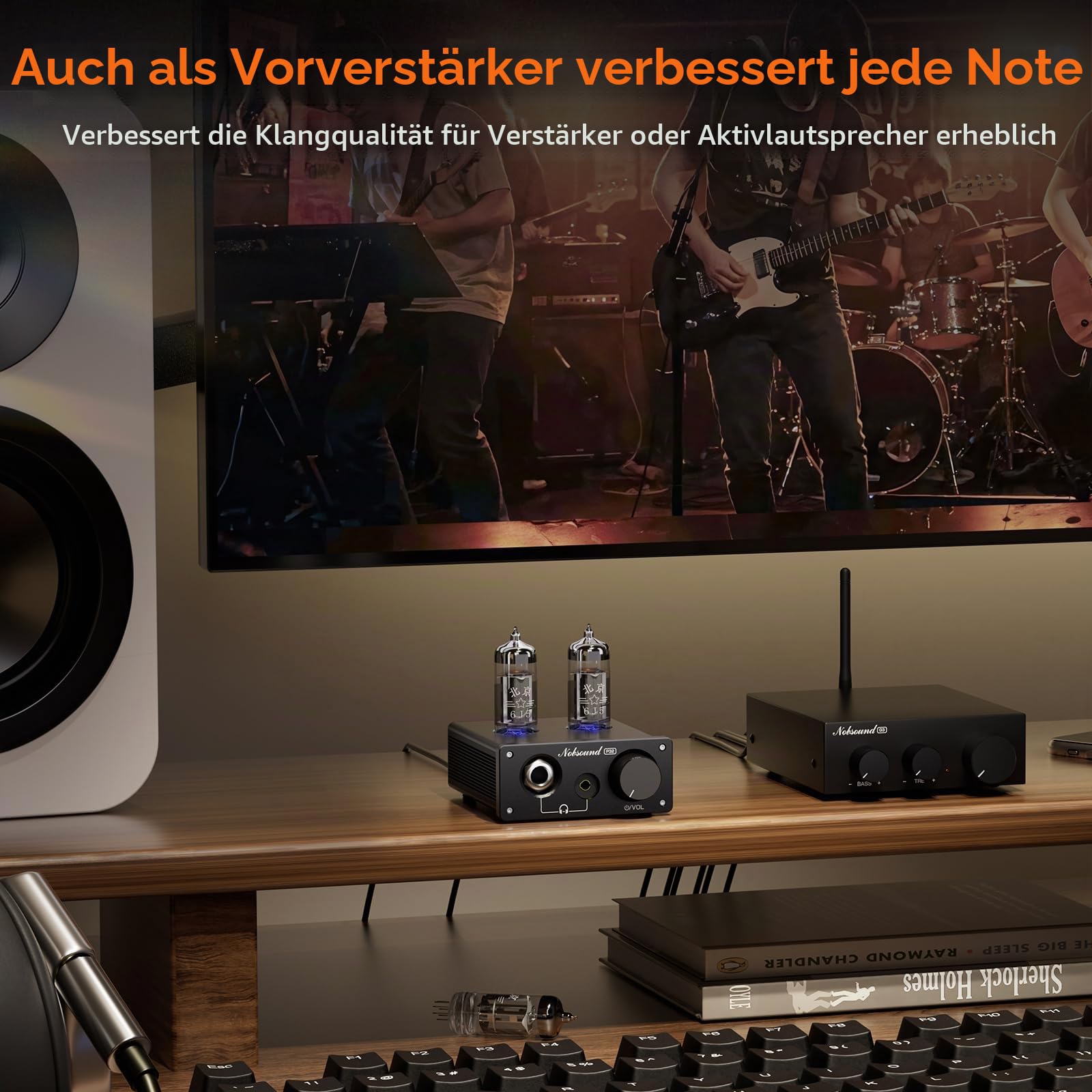 Nobsound P32 Röhren Kopfhörerverstärker: 1000mW HiFi Desktop Vorverstärker für 24–600Ω Kopfhörer und Heimverstärker Lautsprecher, 3,5mm/6,35mm Buchsen, Austauschbare Röhre und Operationsverstärker