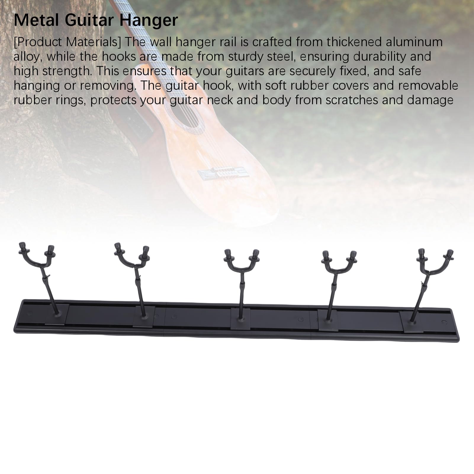 Socobeta Soporte de Pared de Metal para Guitarra con 5 Ganchos Ajustables, Fácil Montaje para Guitarra, bajo, Estante de Exhibición que Ahorra Espacio para Entusiastas de la Música