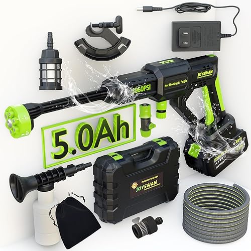 Lavadora a presión inalámbrica, lavadora de energía portátil de 1060 PSI con batería de superpotencia de 5.0 Ah, ajuste de 3 velocidades2.8 GPM,