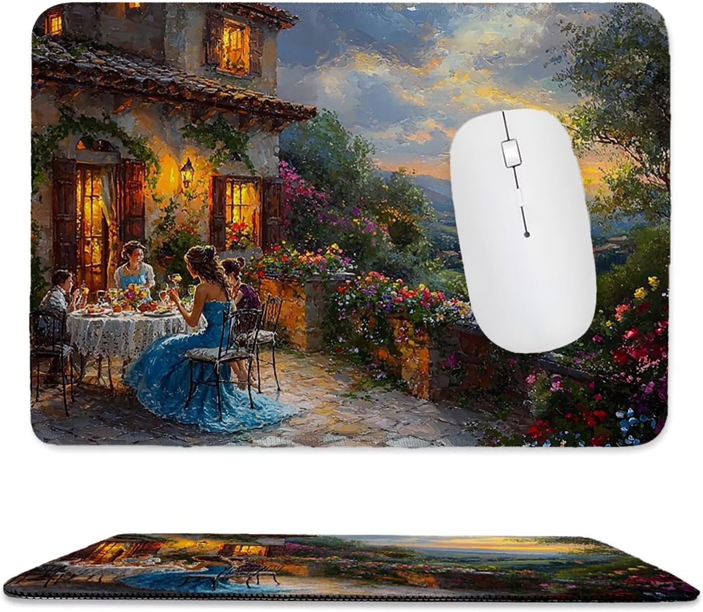 Small Mouse Pad - Coffee Shop Scenery Gaming Mouse Mat 30 x 25 cm, Computer Mouse Mat with Anti-slip Rubber Base, Easy Gliding, Spill-Resistant Surface, Portable, Improves Speed and Accuracy c-444