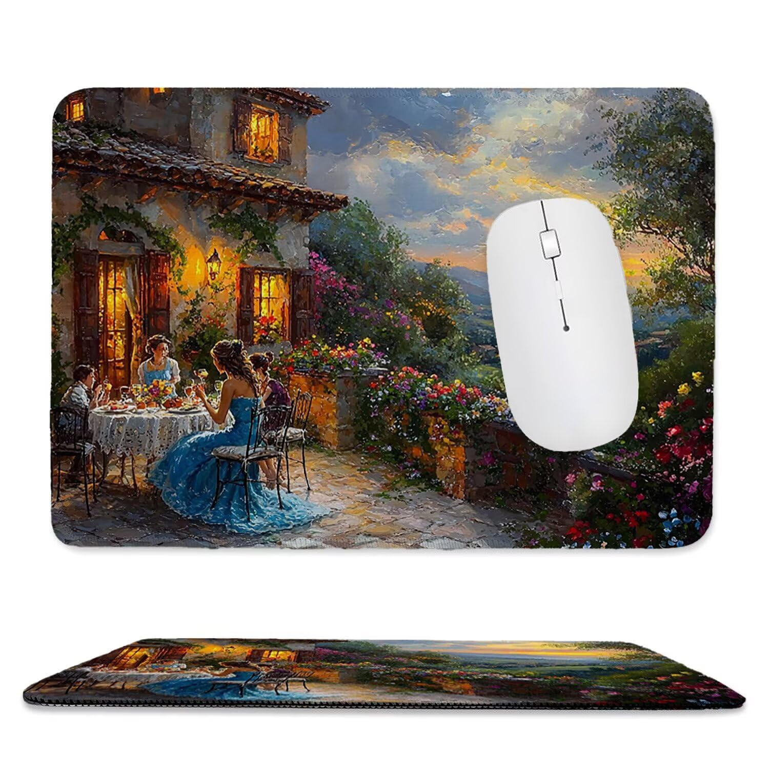 Small Mouse Pad - Coffee Shop Scenery Gaming Mouse Mat 24 x 20 cm, Computer Mouse Mat with Anti-slip Rubber Base, Easy Gliding, Spill-Resistant Surface, Portable, Improves Speed and Accuracy c-444