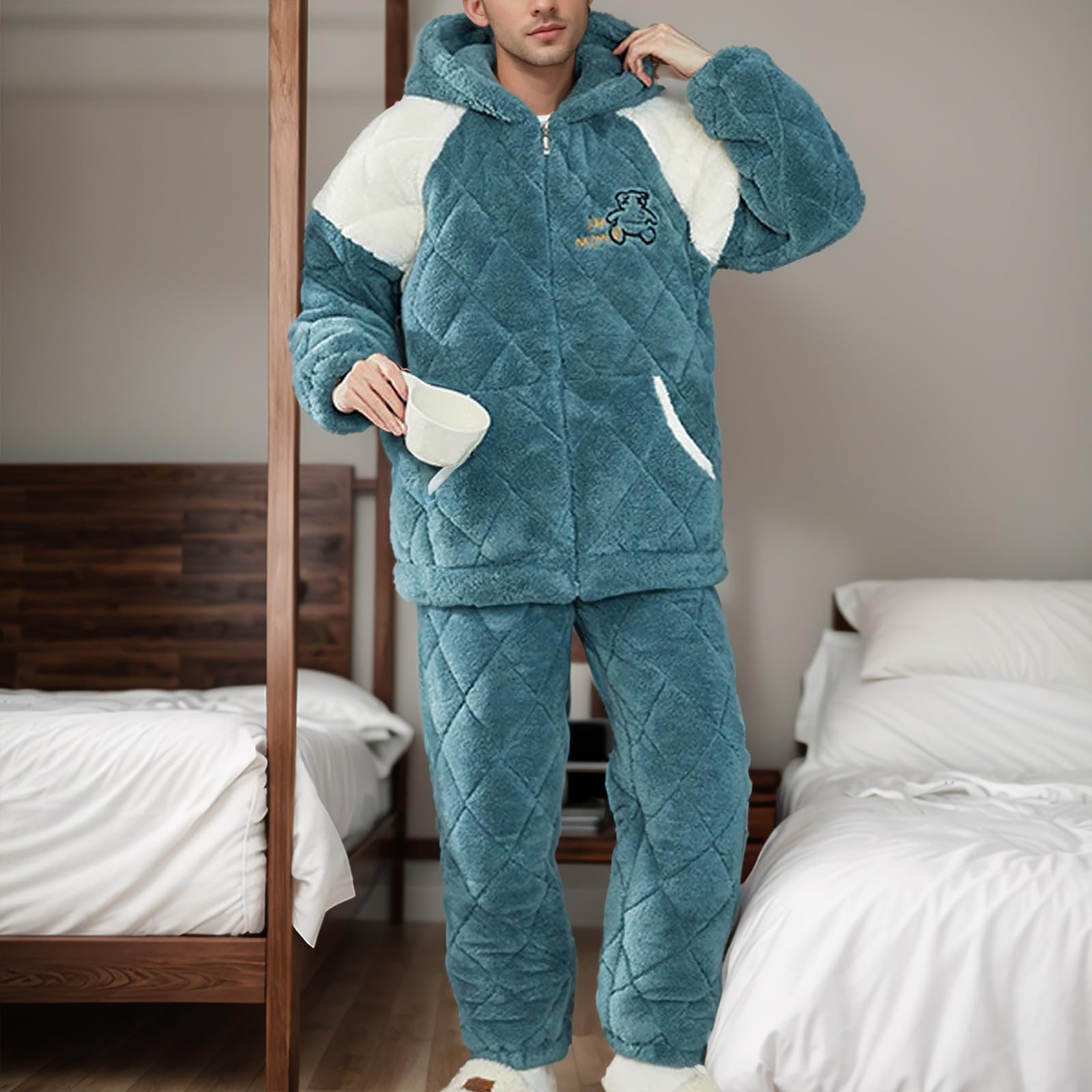 2025 Pigiami da Uomo 2 Pz Set Pigiama Taglie Forti a Maniche Lunghe Due Pezzi Abbigliamento Notte per la casa Delicato sulla Pelle Elegante