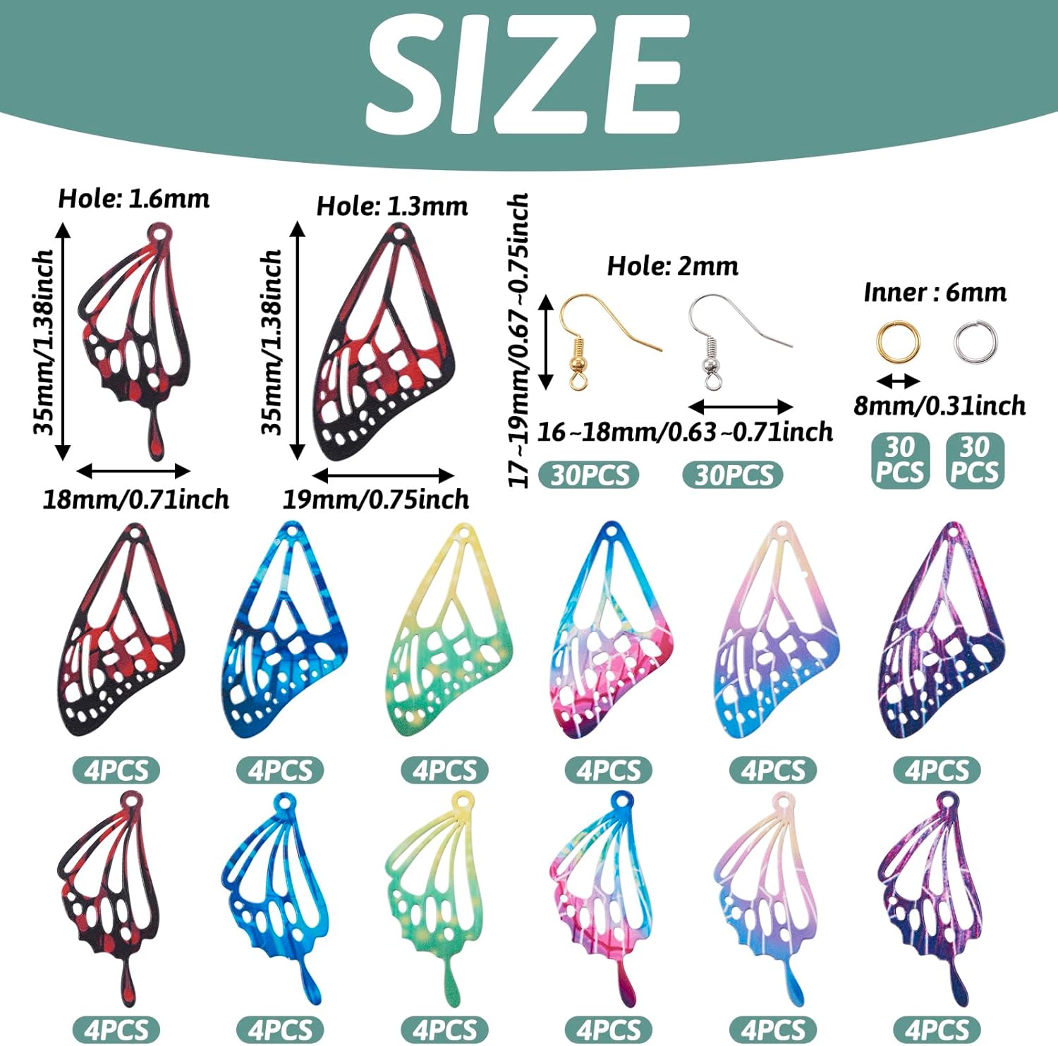 Craftdady 48Pcs Filigree Butterfly Wing Charms Earring Making Kit Stainless Steel Fairy Wing Charms with Earring Hooks & Open Jump Rings for Women Crafts DIY Jewelry Making Supplies