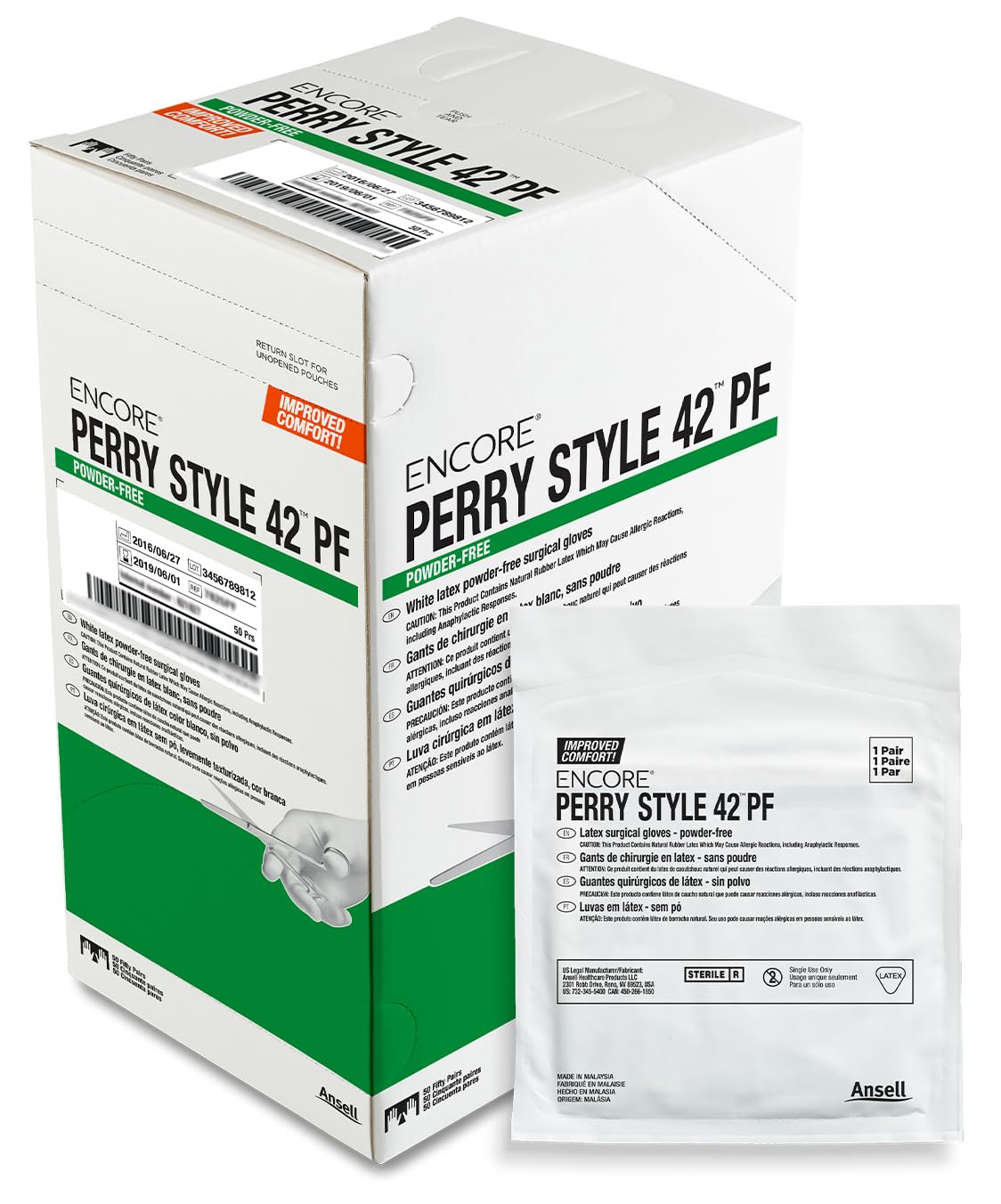 ENCORE Perry Style 42 PowderFree Latex Surgical Gloves, 44 OFF