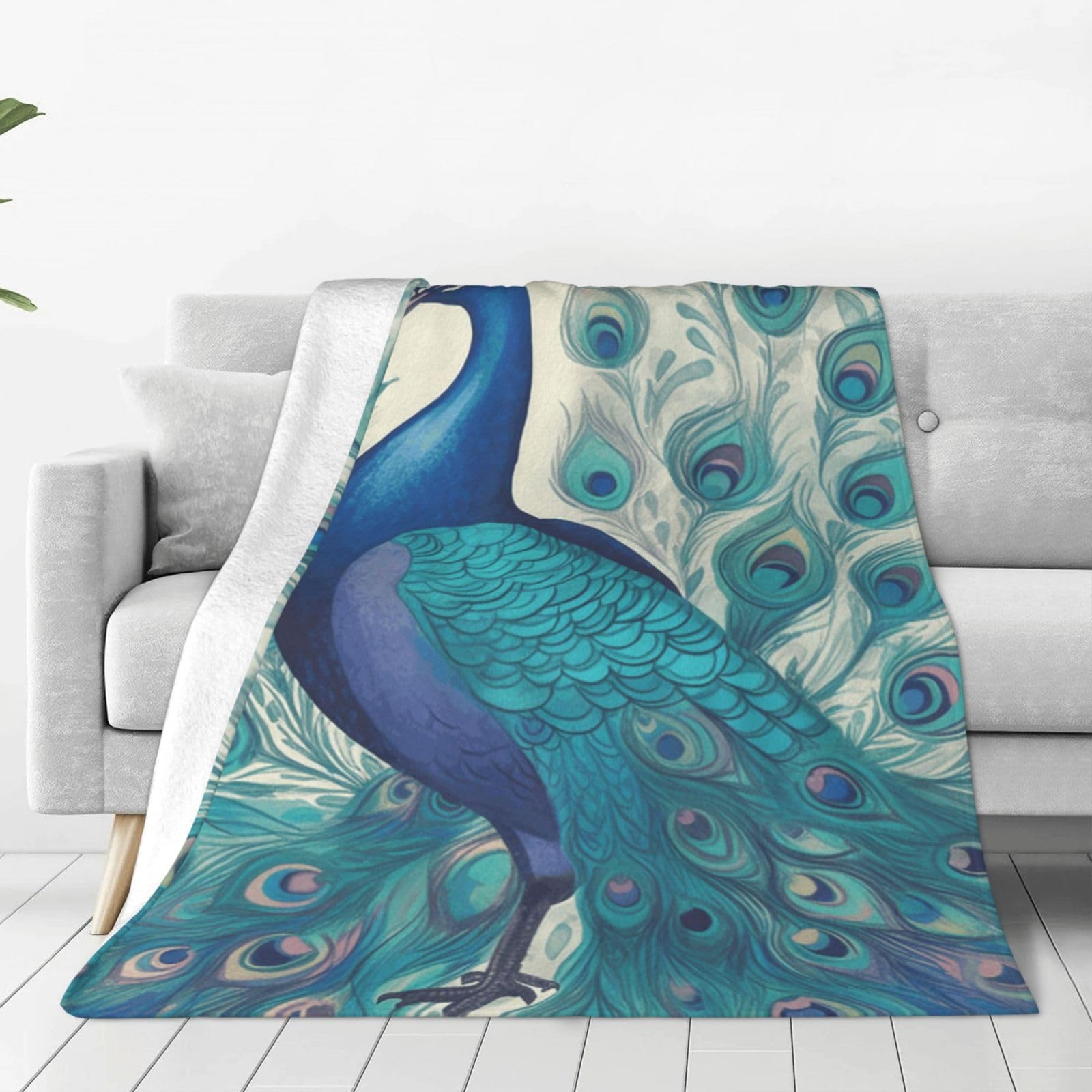 KLOPH Cute Peacock Throw Blanket 40"x30" Flannel Fluffy Warm Blanket for Couch, Reversible Plush Blankets for Bed, Comfy Fuzzy Blanket for Sofa, Plush Lightweight-Blankets for All Season