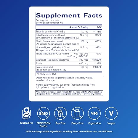 Pure Encapsulations - B-Complex Plus - Activated B Vitamins with Metafolin for Improved Absorption - 60 Veg. Capsules