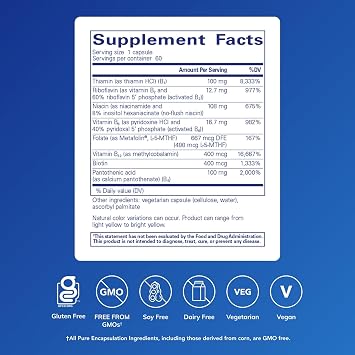 Pure Encapsulations - B-Complex Plus - Activated B Vitamins with Metafolin for Improved Absorption - 60 Veg. Capsules