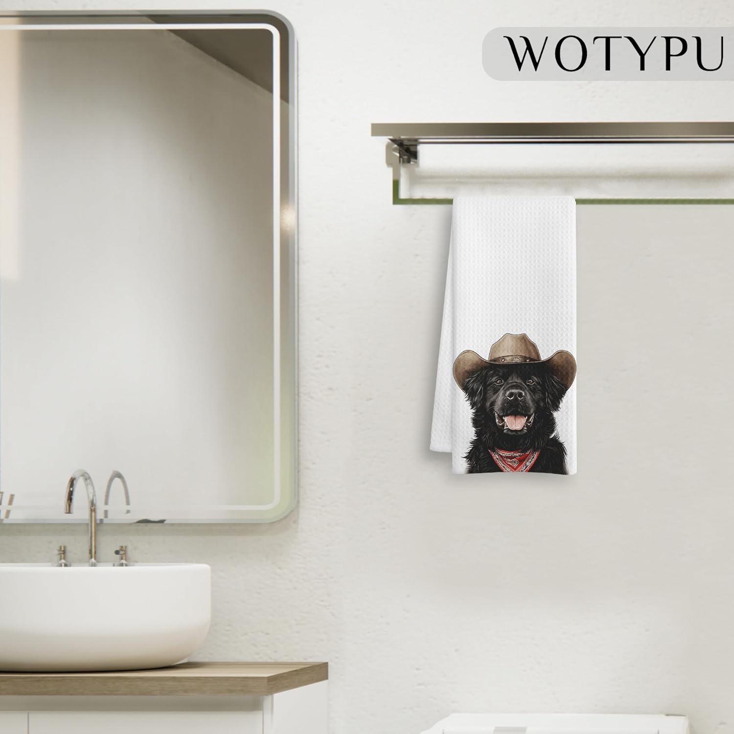 Cowboy Newfoundland Kitchen Towels, Newfoundland Gifts for Women Men Dish Tea Towel for Kitchen Decor, Funny Western Dog Hand Towels for Bathroom Decor, Dog Lover Mom Gifts, 16X24 Inch - Image 5