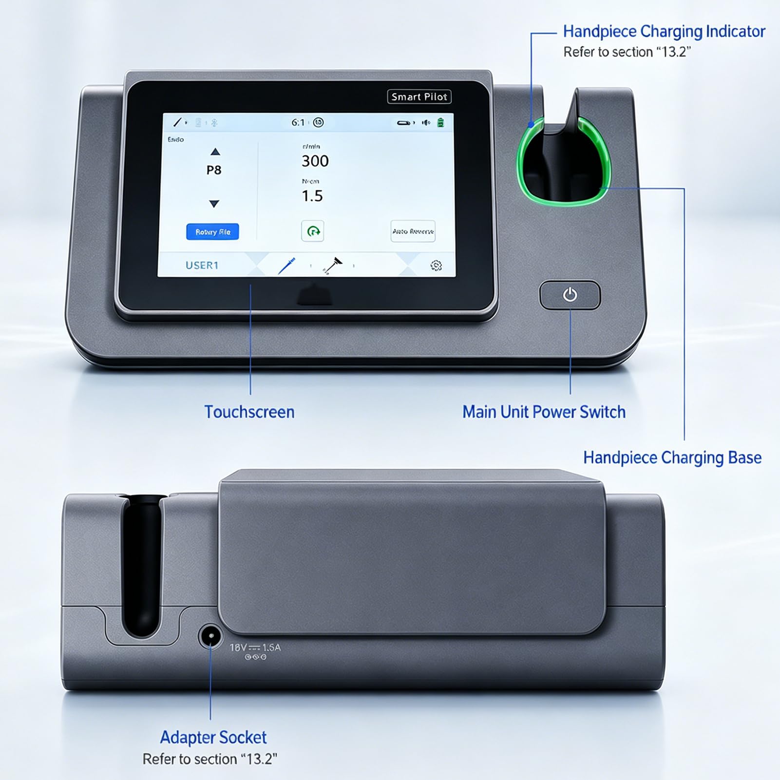 GOURIXIN Elektrisches Endodontie-Gerät, integrierter Längenmessung Apex-Lokalisator, Multifunktionssystem 5-in-1, mit großem Farb-LCD-Touchscreen, für die Wurzelkanalbehandlung