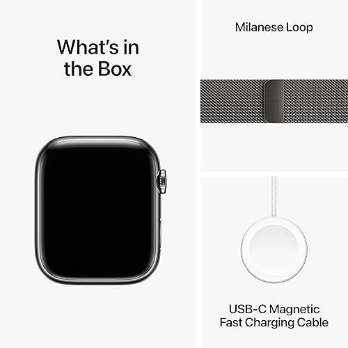 Miniatura 6 de Apple Watch Series 9 [GPS + Cellular 1.772 in] Reloj inteligente con caja de acero inoxidable grafito con bucle milanés de grafito. con AppleCare+