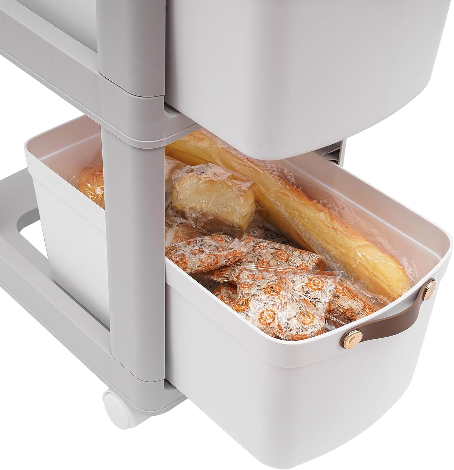 4-Drawer Rolling Storage Cart, Plastic Kitchen Storage Rack with Open Drawer and Pull-Out Handle for Bedrooms, Bathrooms, Kitchens, Grey