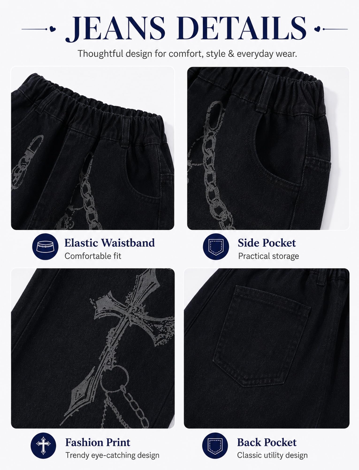 FEOYA Baggy Jeans dziewczęcy denim spodnie Y2K Streetwear 110-164