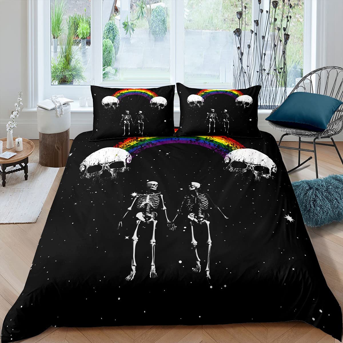 richhome Skull Duvet Cover 3 pieces,Halloween Themed Human Skeleton Comforter Cover for Youth Adult,Starry Galaxy Universe Dreaming Ultra Soft Bedspread Bedroom Decor Quilt Cover Super King Size โ image 1