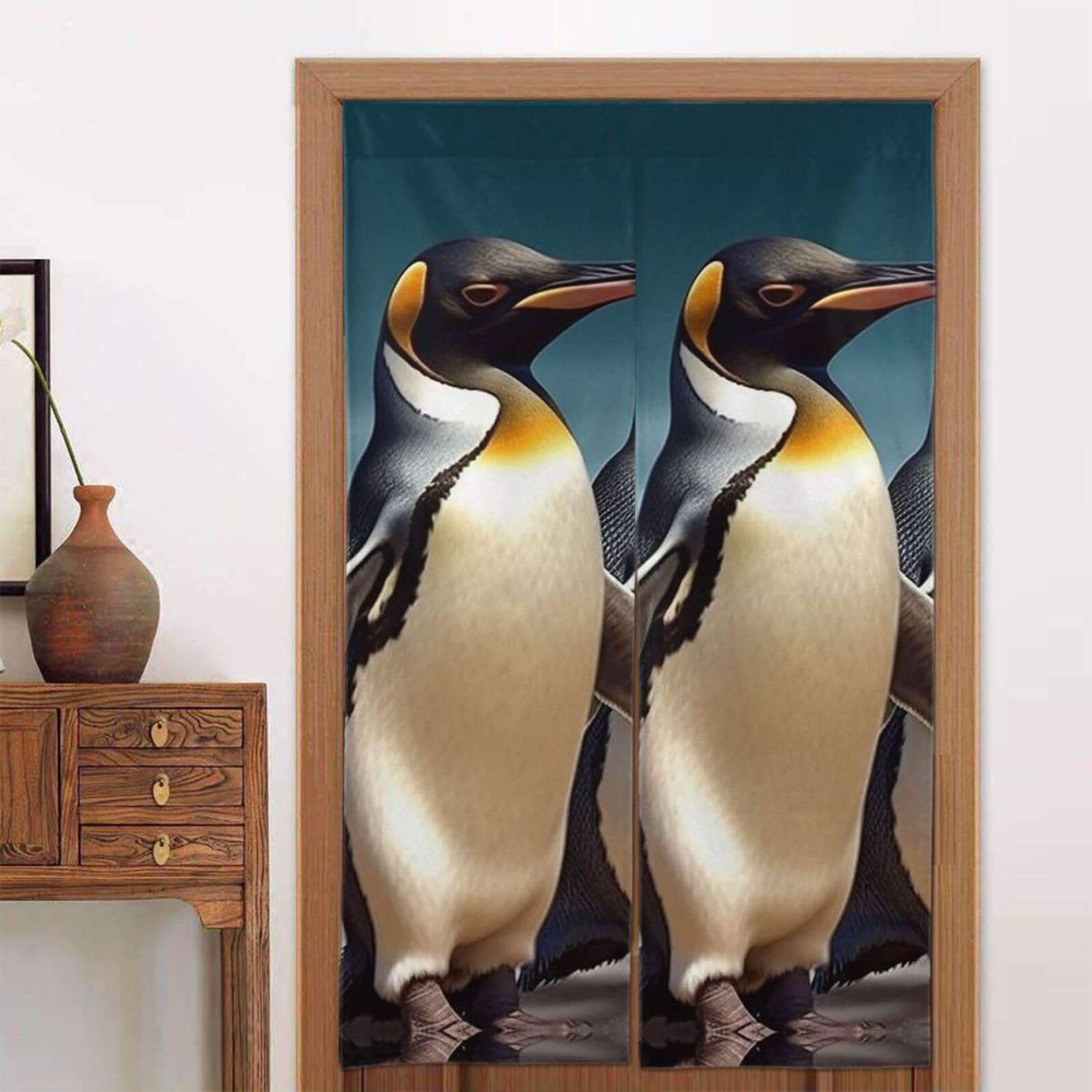 Rideau de porte haut de gamme occultant et thermique motif pingouin