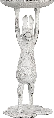 Miniatura 5 de Creative Co-Op Portavelas de pilar de conejo de hierro fundido (vela de pilar de 3 pulgadas), acabado blanqueado
