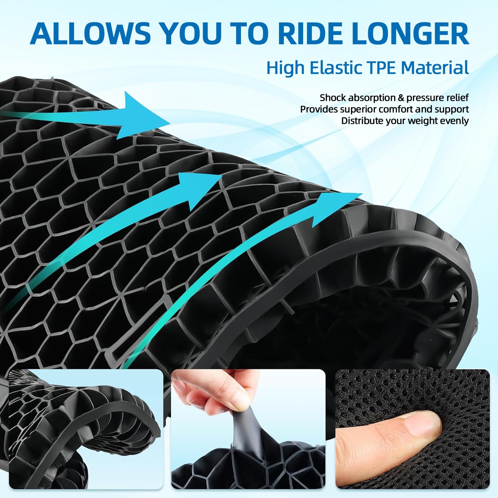Cuscinetto in gel universale per sella da moto, imbottitura ammortizzante in nido d'ape 3D, antiscivolo e traspirante, con coprisedile, per guida a lunga e breve distanza