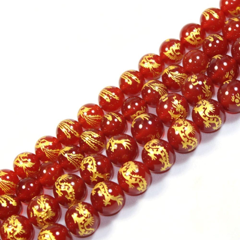 Rare Collection Natural Red Agate Carved Dragon Pattern Round Loose Beads for Jewelry Making DIY Bracelet Necklace (14mm)