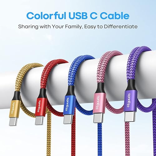 Miniatura 7 de etguuds Cable USB C de color de 6 pies, paquete de 5 cables de carga USB a USB C de carga rápida, cable trenzado para Samsung Galaxy S23 S22 S21 S20