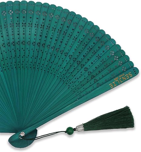 Miniatura 5 de Ventiladores de mano plegables, ventilador de mano de bambú tradicional chinojaponés, hecho a mano, con bolsa, regalo oriental para hombres y