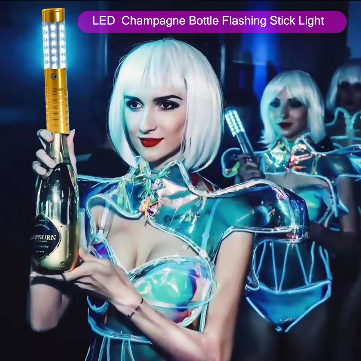 ACMHNC Luces Estroboscópicas LED, USB Recargable Para Botella de Vino, Bastón Luminoso, 1800 mAh Batería, Barras Luminosas Para Fiestas, Ktv, Bar, Club, Cumpleaños, Luz Blanca, Dorada