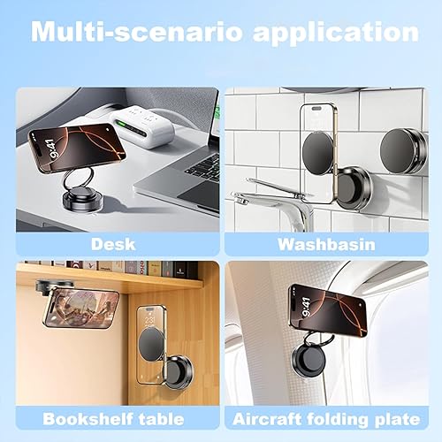 Miniatura 7 de Soporte magnético para teléfono con succión al vacío, soporte magnético ajustable de 360, para cochehogarsuperficie lisa, plegable y retráctil,