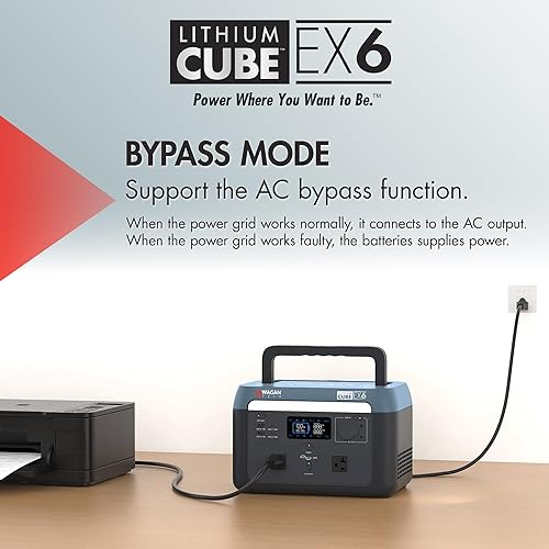 Miniatura 5 de Wagan EL8838 - Estación de energía portátil de 600 W, generador solar de cubo de litio, batería LiFePO4 de 512 Wh, carga rápida, 600 W, 1000 W, pico