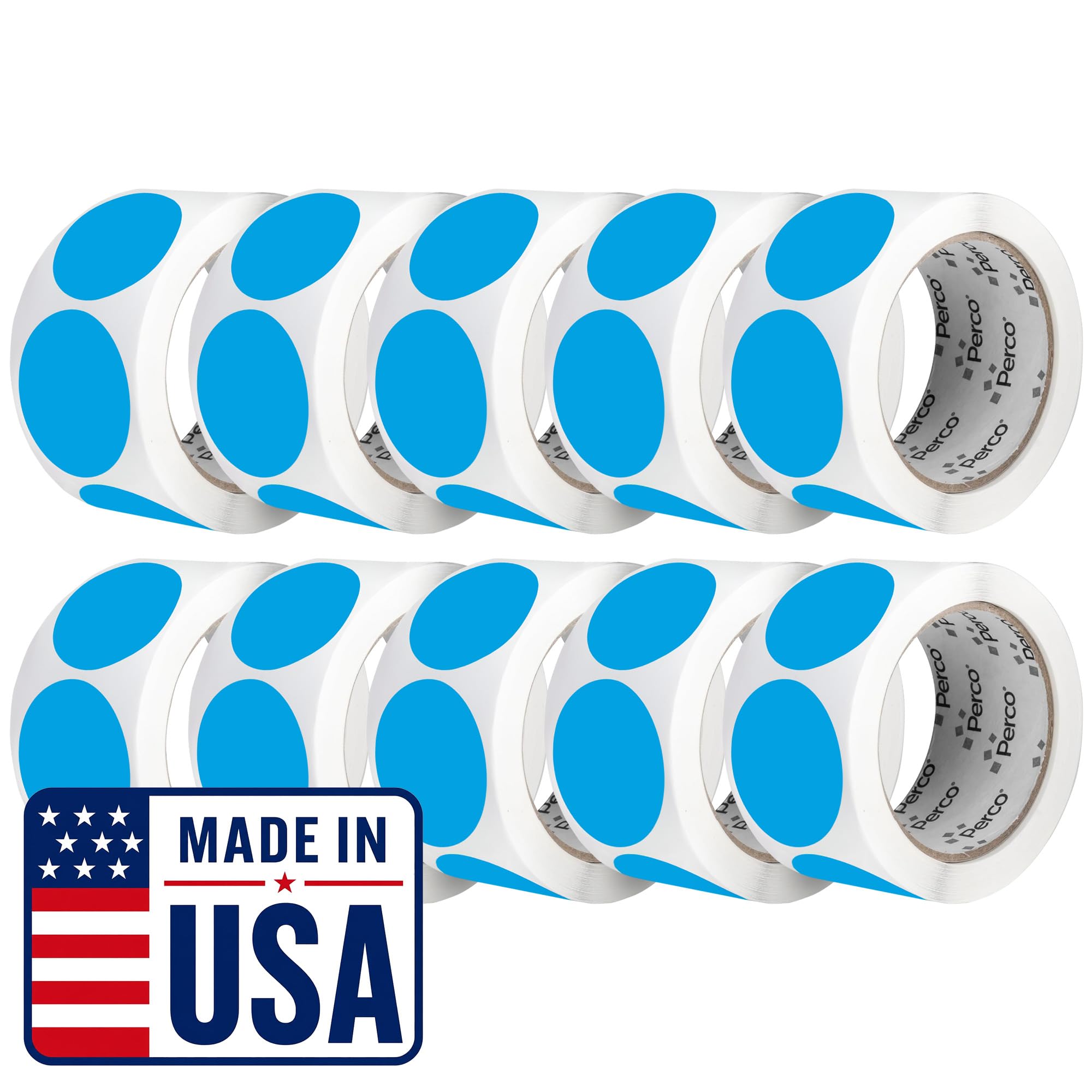 Perco Light Blue Perforated Round Circle Dot Sticker 2-Inch Labels — 10 Rolls, 5,000 Stickers - Product Info Labels, Storage Tags &amp; Clean Organization, Strong Adhesive—Made in USA
