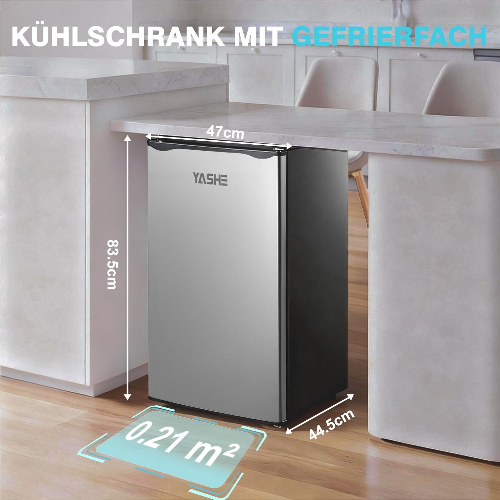 YASHE 92L Kühlschrank mit Gefrierfach, Kleiner Kühlschrank mit Gemüsefach, Mini Kühlschrank, Einbaukühlschrank, 7 Einstellbare Temperaturregelung, Energieeffizien für Büro, Zimmer, Miniküche